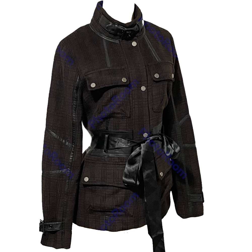 W118 by Walter Baker plaid black high neck zip button wool blend jacket coat S